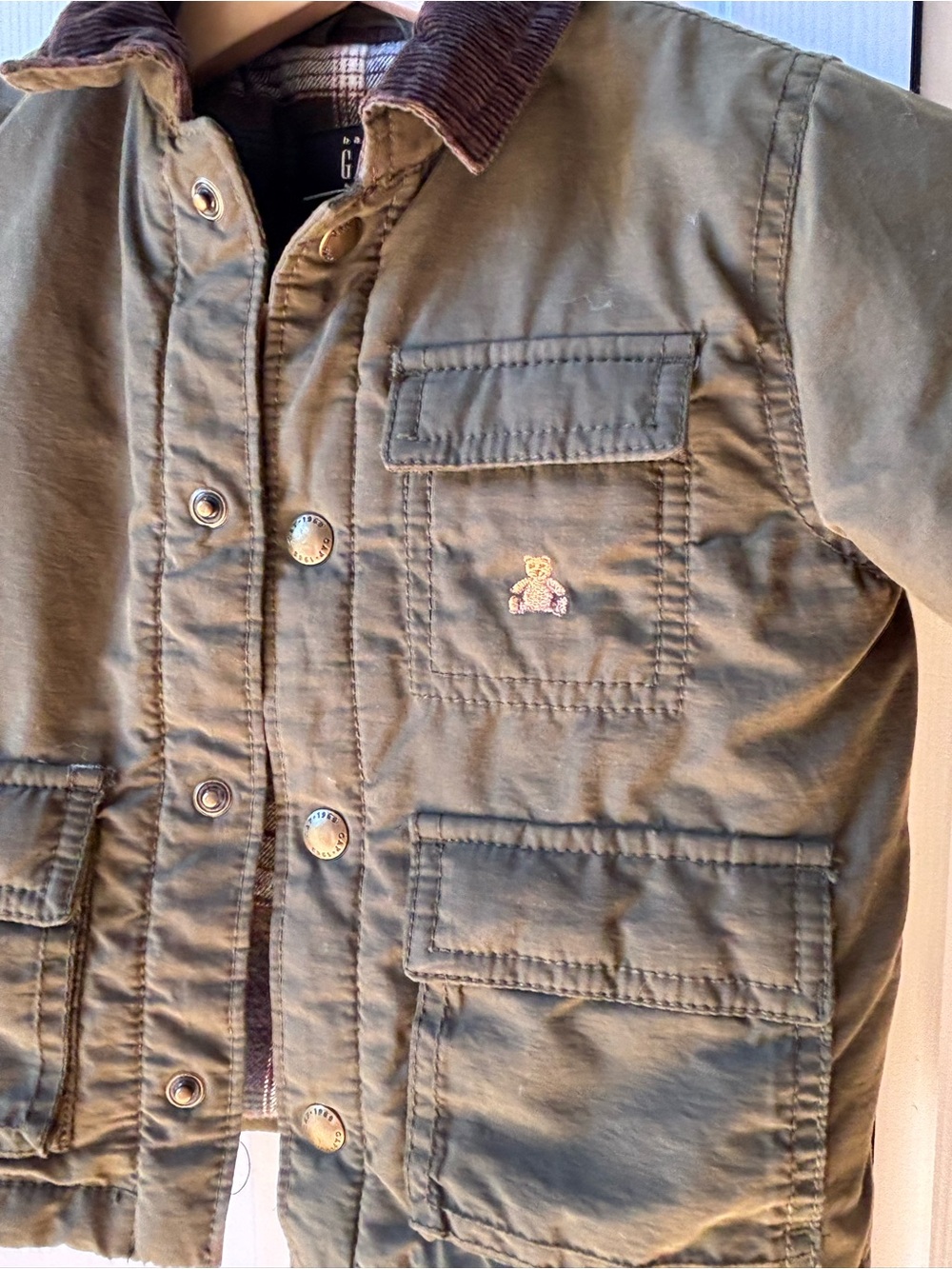 Gap Kids Olive Green Waxed Jacket with Corduroy Collar - Picture 2 of 7